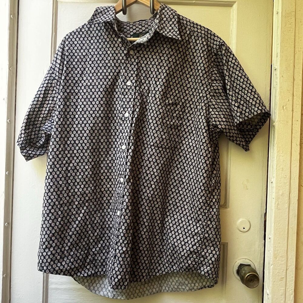 Club Room Mens Shirt L Brown Geometric Medallion Print Cotton Button Down Casual